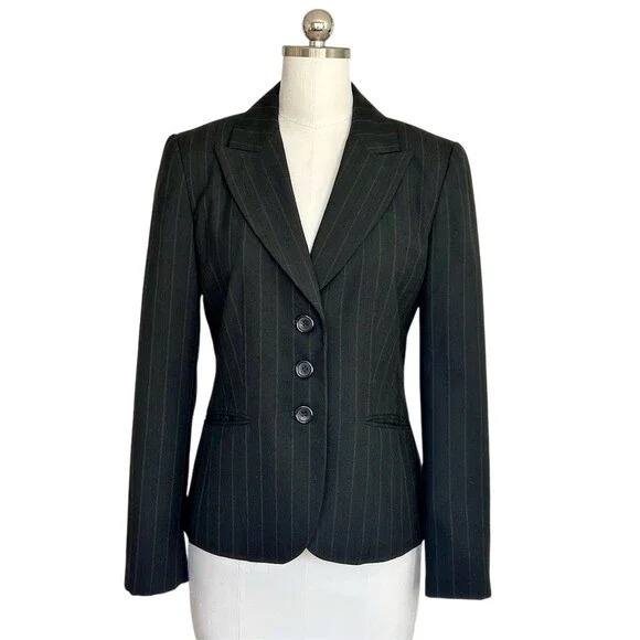 Ann Taylor Blazer Jacket Womens Size 4 Black Pinstripe 4-Button Lined - Picture 8 of 8